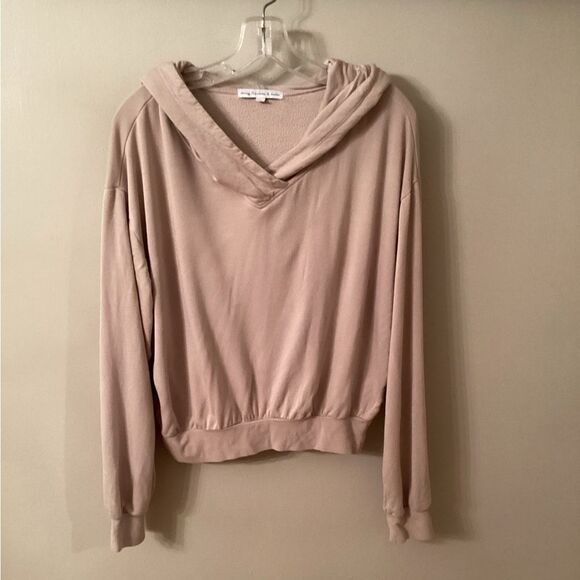 YOUNG FABULOUS AND BROKE SIZE LARGE TAN DOLMAN SLEEVE PULLOVER CROPPED HOODIE - Picture 2 of 7